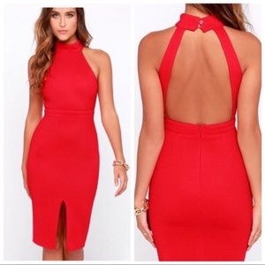 Lulu’s Red Bodycon Sleeveless Open Back Midi Dress